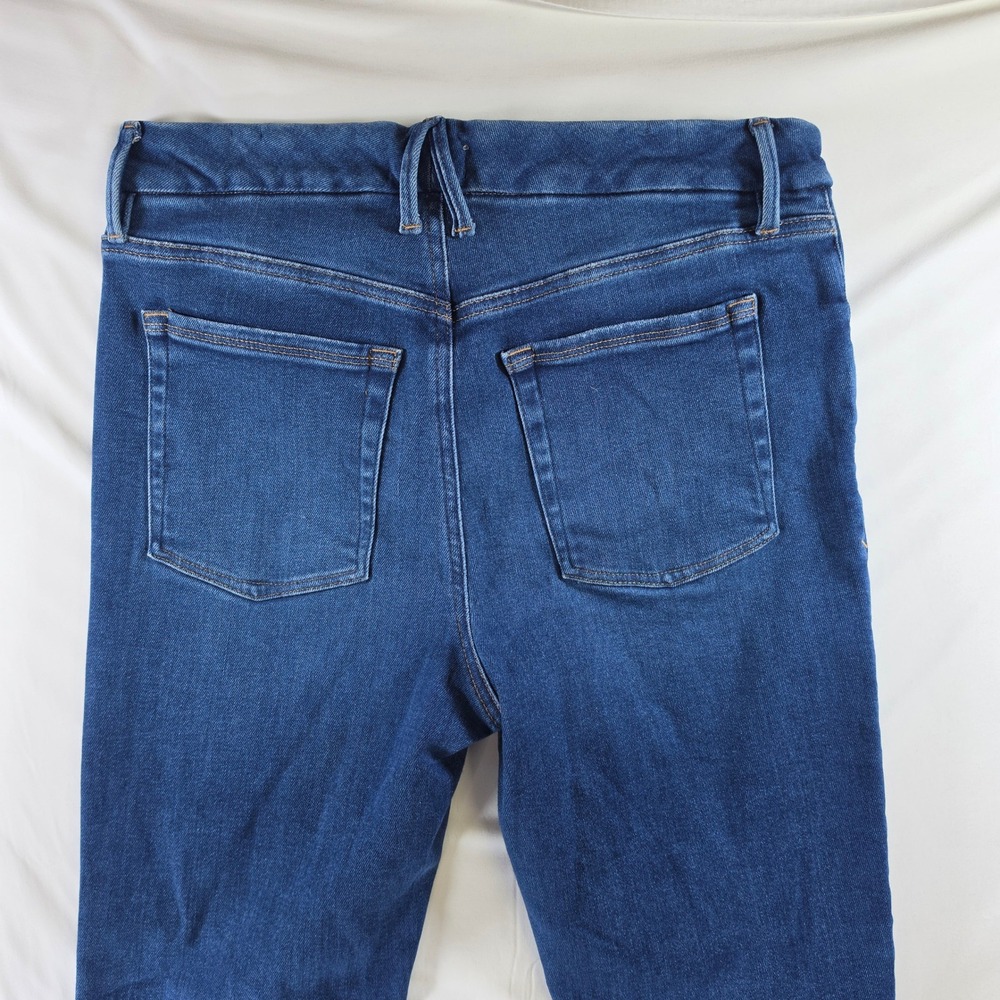 Good American 70s Flare High Rise Jeans 12 31 Distressed Modern Boho Blue - Picture 9 of 11
